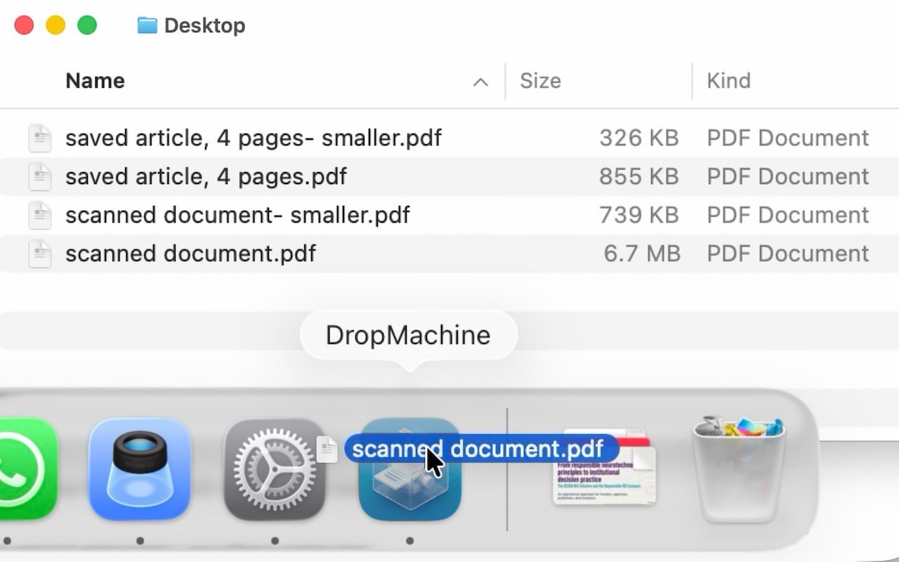 A document being dropped onto DropMachine on macOS